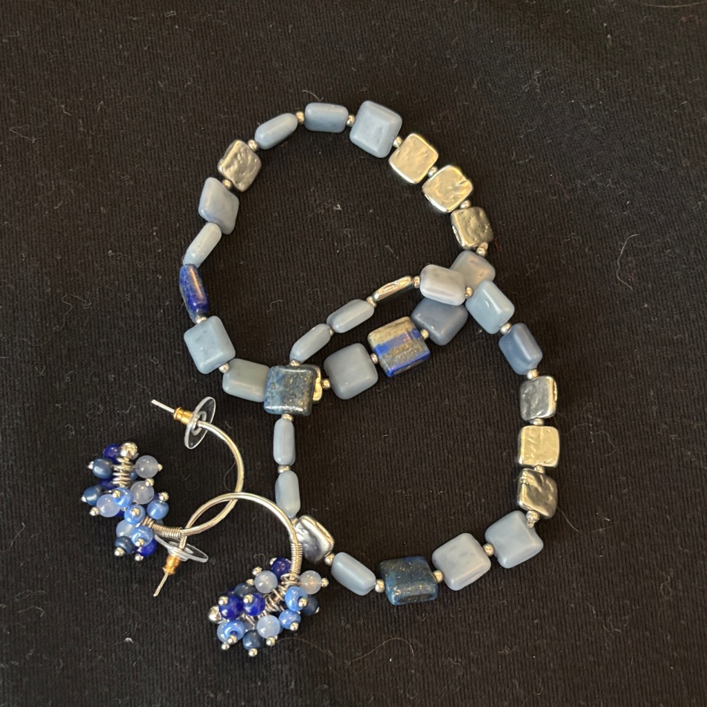 J Jill Blue Beaded Necklace And Earring Set